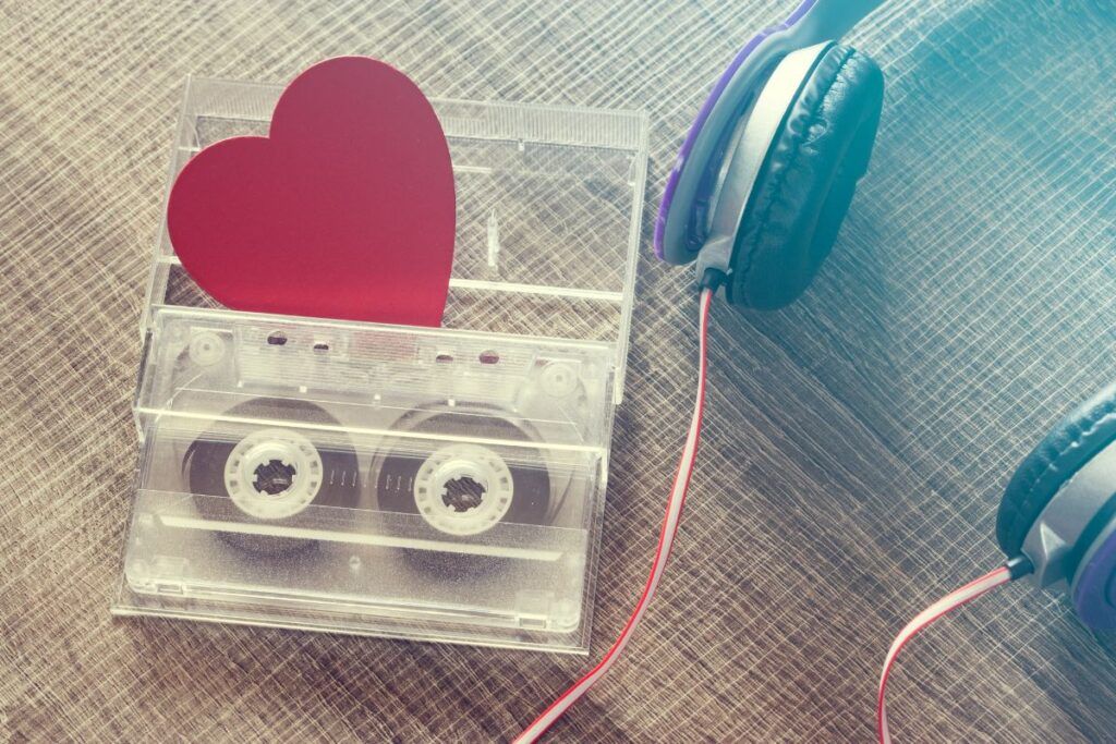 Cassette audio avec un coeur